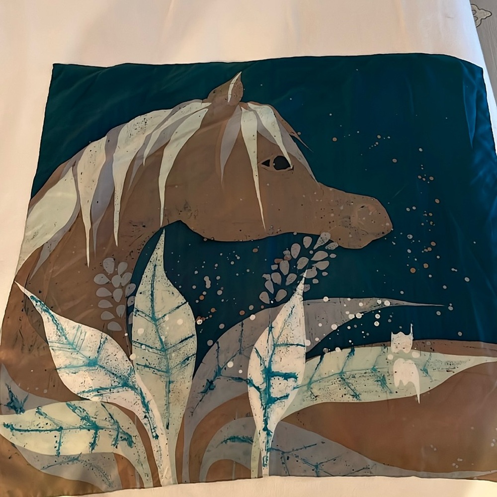 Hand painted Horse Themed 100% Silk Scarf